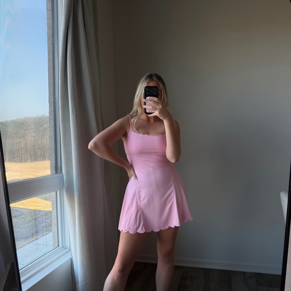 These Three Dresses & Skirts - Pink Scallop-Hem Mini Dress - Women's active